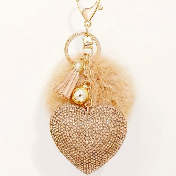 Accessories - Rhinestone Heart Keychain / Purse charm - Light Brown